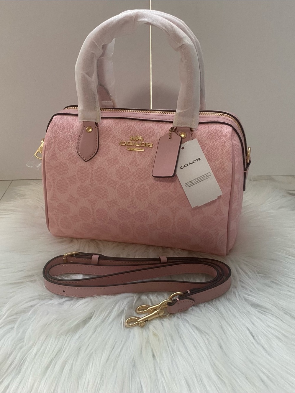 Coach Pink Signature Mini Satchel with Gold Hardware